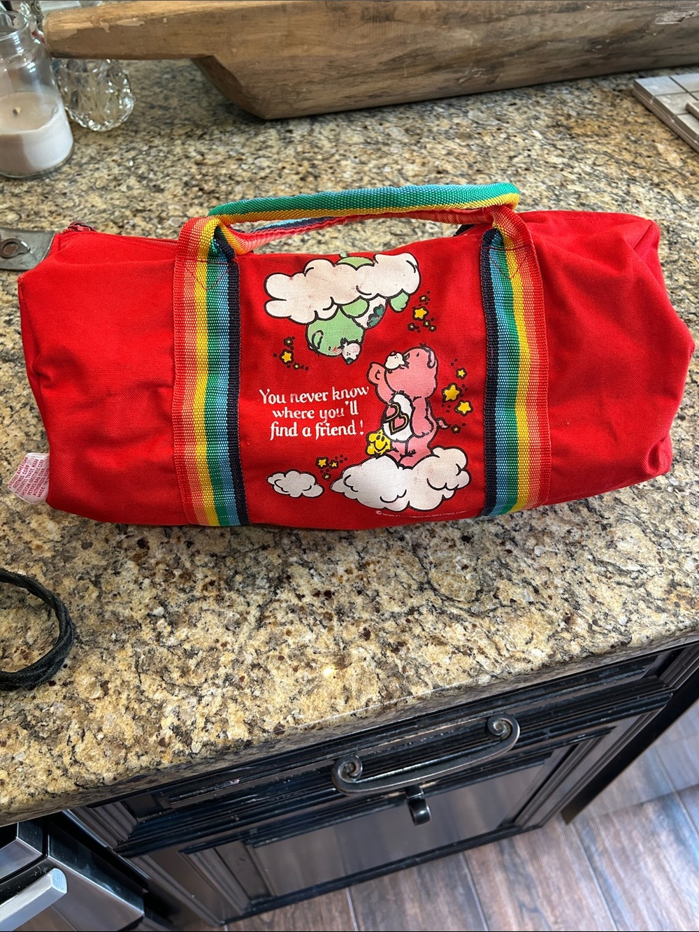 Care Bears Red Duffel Bag with Rainbow Handles